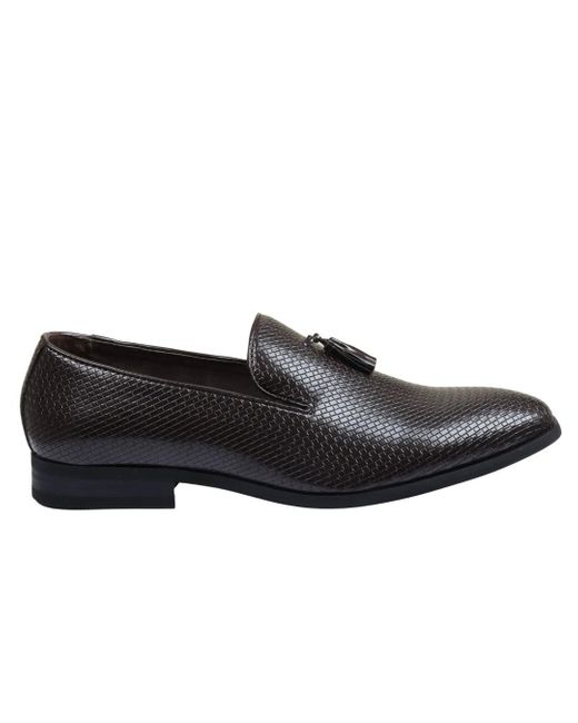 TruClothing Black Loafers Slip On Leather Lined Tassel Pattern Formal Shoe for men