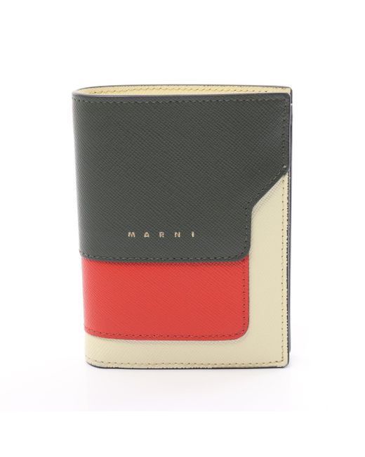 Marni Green Bifold Wallet Bi-fold Wallet Compact Wallet Leather Ivory Red