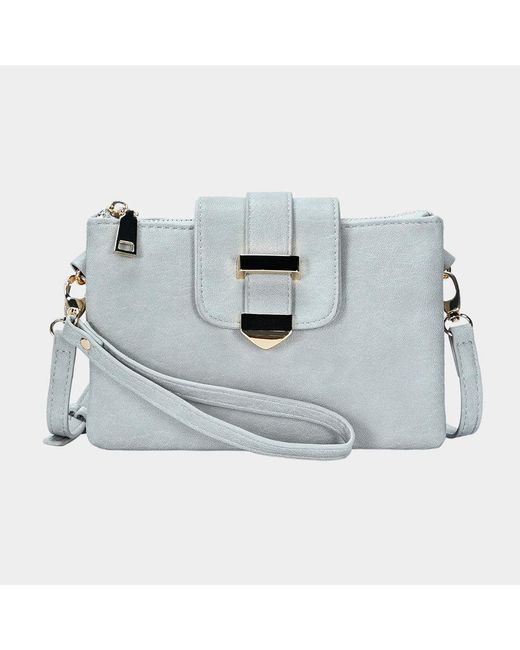 Fashnzfab Metallic Belt Buckle Pointed Wristlet Clutch Crossbody Bag