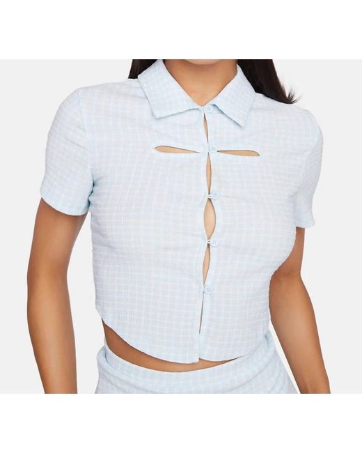 Bailey Rose White Reyna Checkered Button Front Crop Top