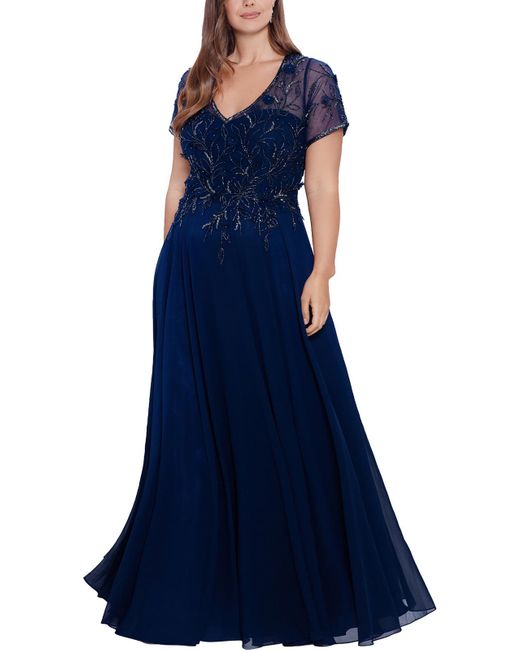 Xscape Plus Embellished-bodice Maxi Evening Dress in Blue | Lyst