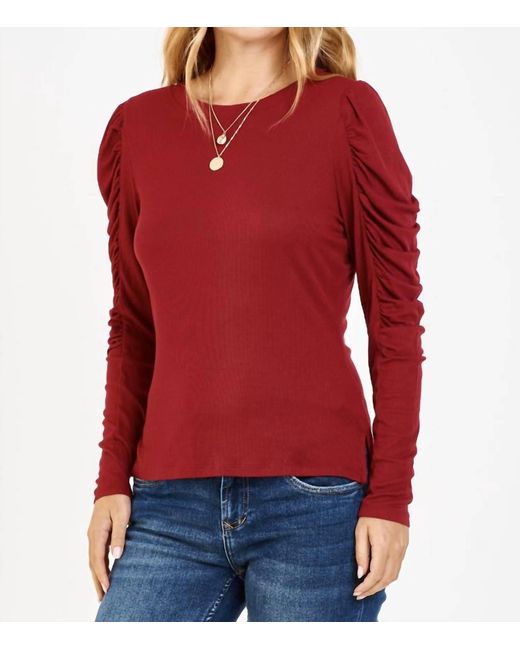 Another Love Red Amelia Ruched Long Sleeve Top