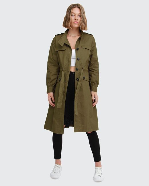 Belle & Bloom Green Carlisle Button Front Trench Coat - Military