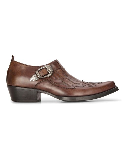 Infinity Leather Brown Leather Western Shoes Cuban Cowboy Winklepickers Classic Buckle Shoe for men