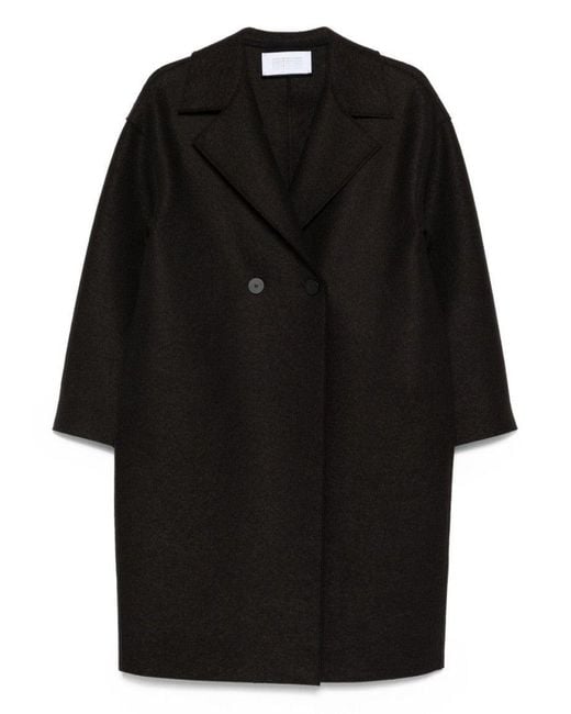 Harris Wharf London Black Double-Breasted Virgin Wool Coat