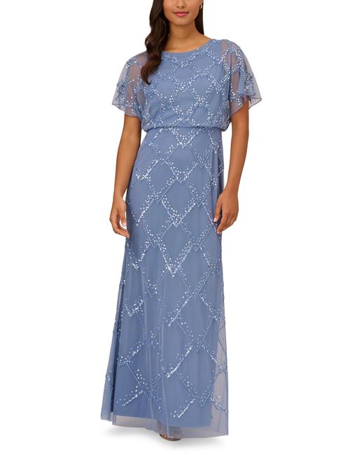 Adrianna Papell Blue Blouson Maxi Evening Dress