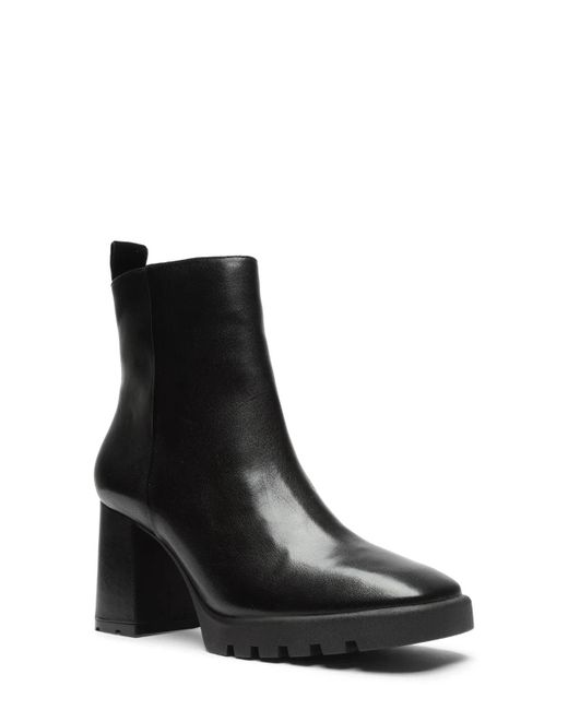 SCHUTZ SHOES Black Dana Boots Leather Block Heel Ankle Bootie Zogg335