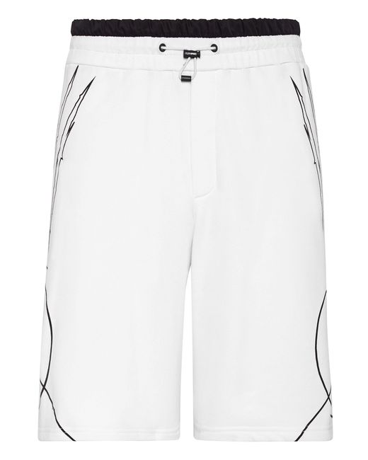 Philipp Plein White Drawstring Cotton Fleece Shorts for men