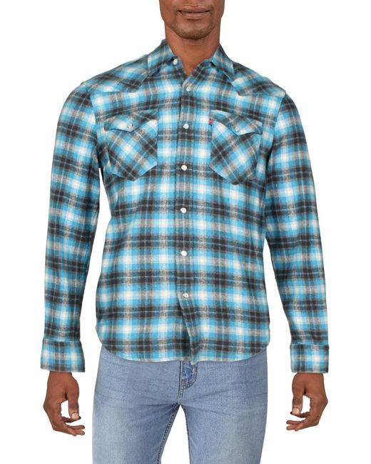 Levi's Blue Flannel Snap Front Western Shirt for men