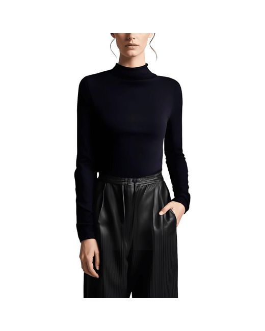 French Connection Black Solid Knit Funnel-Neck Sweater