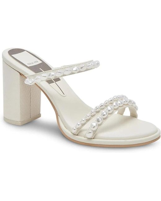 Dolce Vita White Barrit Sandals Vanilla Pearls Slip On Block Heel Fd1398