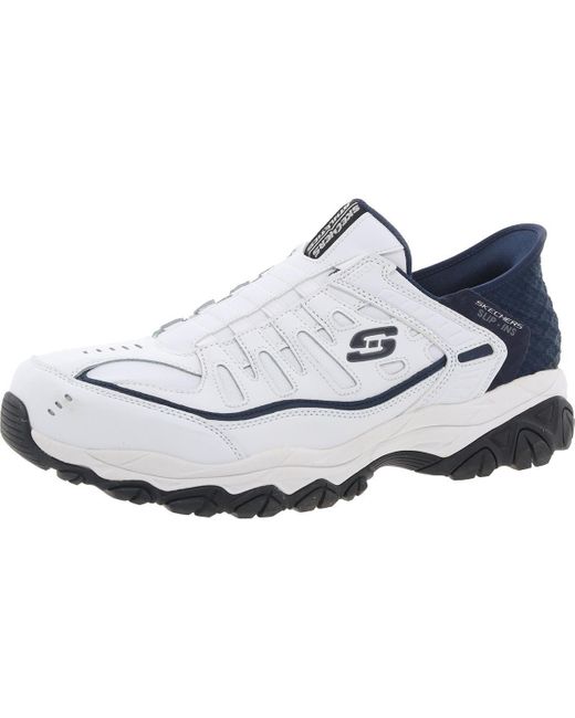 Skechers White Memory Foam Leather Running & Training Shoes for men
