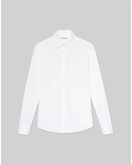 Lafayette 148 New York White Stretch Cotton Button Front Shirt