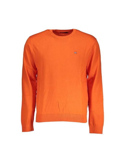 Napapijri Orange Long Sleeve Crew Neck Cotton Sweater for men