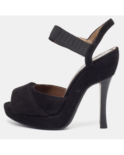Marni Black Suede Platform Ankle Strap Sandals