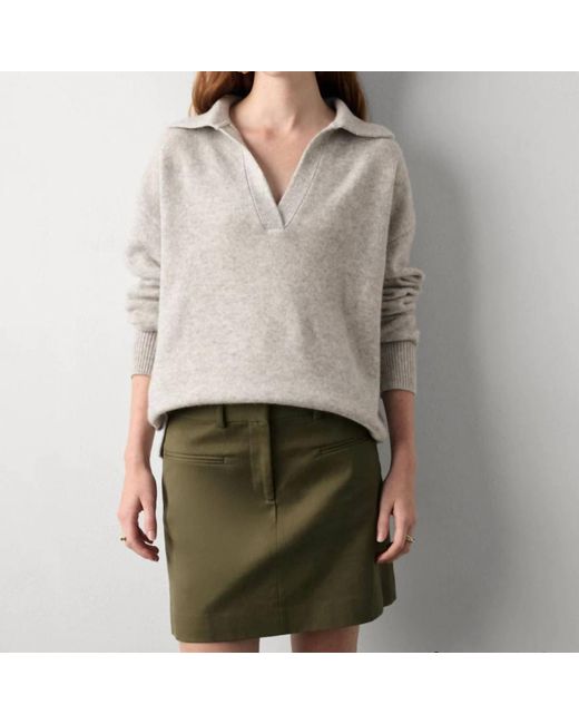 White + Warren Gray Cashmere Polo Sweater