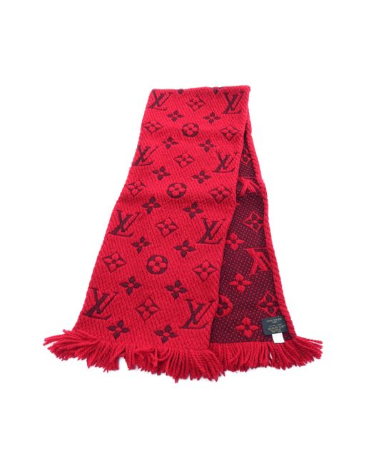 Louis Vuitton Red Escharpe Logomania Ruby Scarf Wool Silk