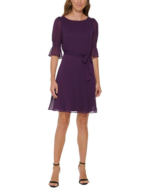 DKNY Purple Solid Polyester Fit & Flare Dress