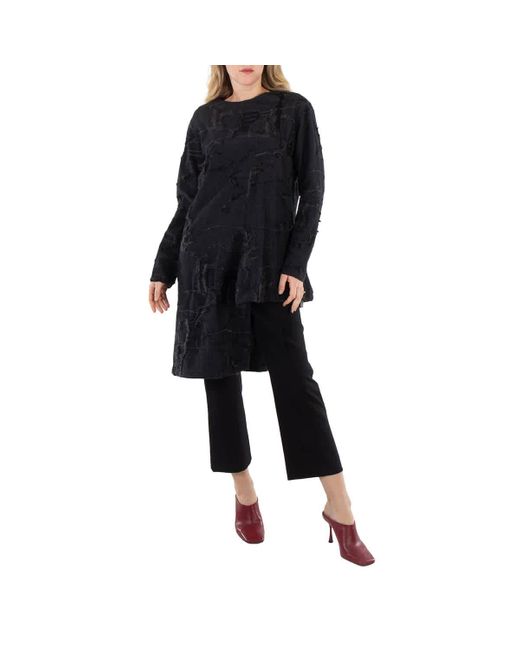Y's Yohji Yamamoto Black Ladies Wool Glen Check Lace-Up Shoulder Detail Top, Brand Size 1 (X-Small)