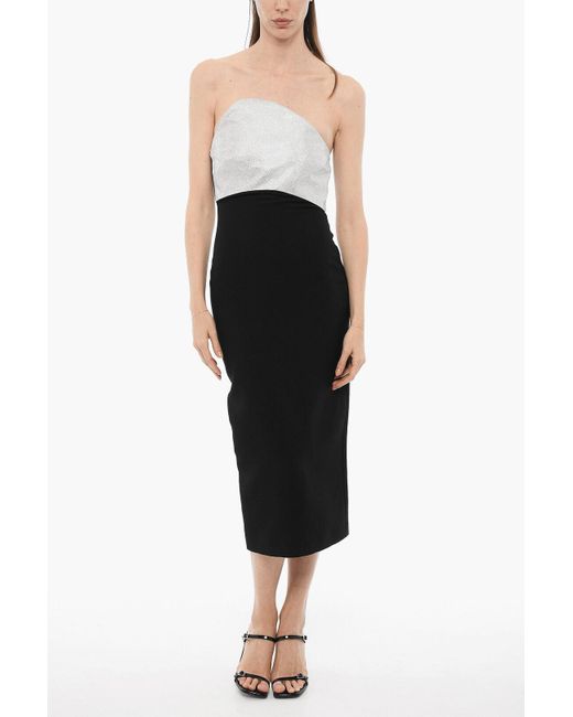 Roland Mouret Black Wool And Silk Maxi Strapless Ress With Rhinestone Detail