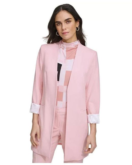 Calvin Klein Pink Blazer Jacket Petite 12P Open Frontsleeve Fts1342