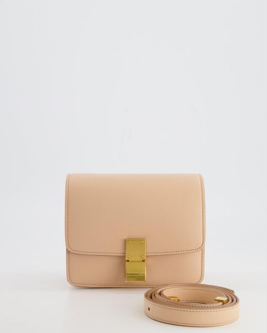 Céline Natural Céline Light Peach Leather Small Shoulder Box Bag With Gold Hardware