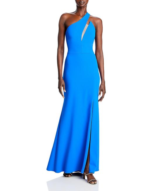 Aqua Blue Front Slit Long Evening Dress