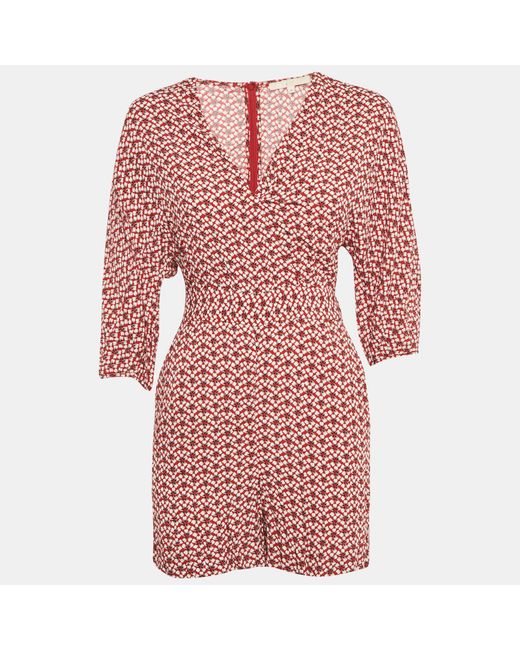 Maje Women's Red Floral Print Crepe Jumpsuit