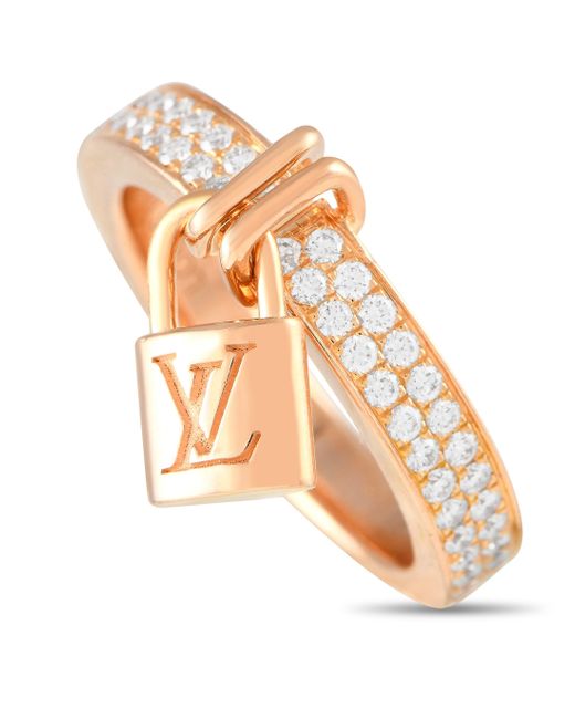 Louis Vuitton Metallic 18k Rose 0.40ct Diamond Lock Ring Lv28-103123