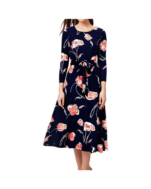Kasper Blue Printed Jersey Fit & Flare Dress