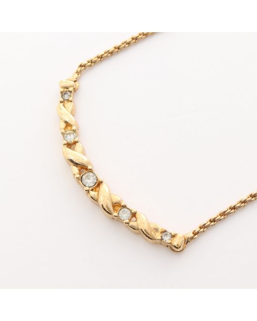 Dior Metallic Necklace Gp Rhinestone Gold Clear