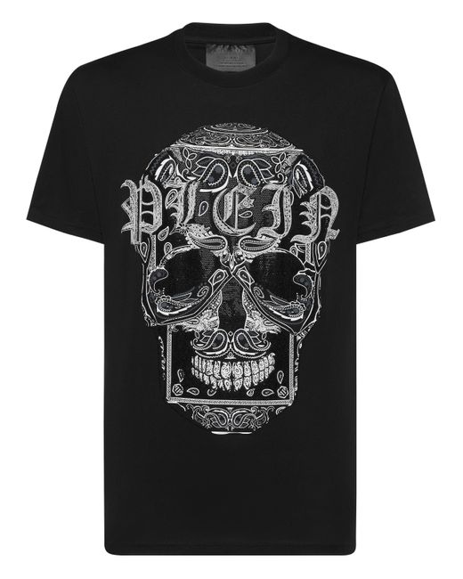 Philipp Plein Round Neck T-Shirt Paisley Skull in Black for