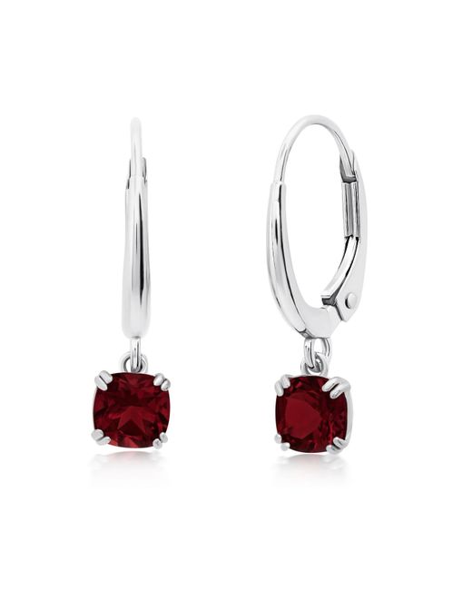 Nicole Miller Red 10k White Or Yellow Gold Cushion Cut 5mm Gemstone Dangle Lever Back Earrings
