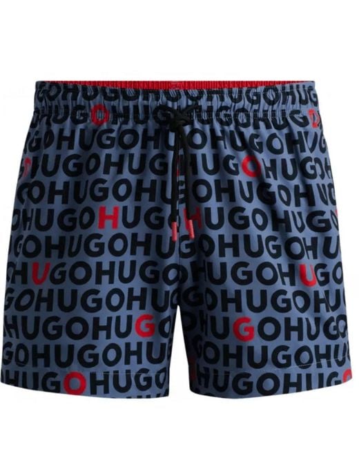 Boss Blue Hugo Tortuga All Over Logo Swim Trunks, Acai for men