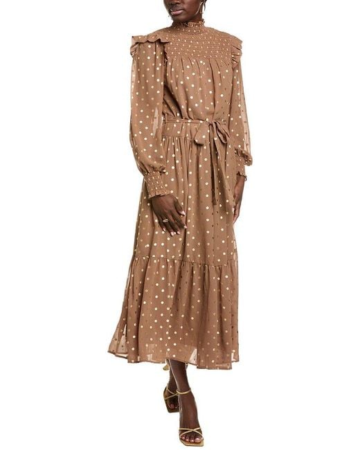 men's brown suede dress shoes Rima Taupe Polka Dot Tiered Maxi Dress – Benaar LA main image 1