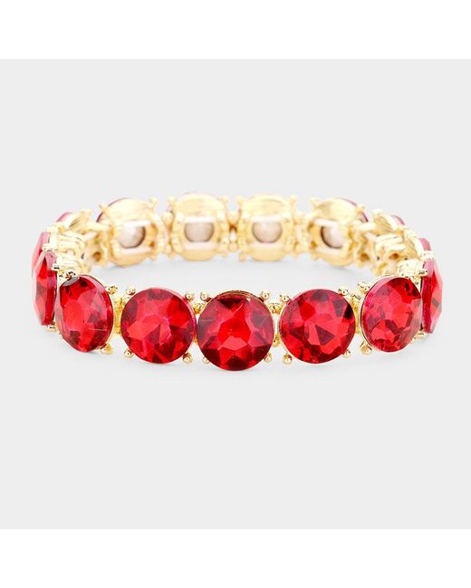 Fashnzfab Red Crystal Round Stretch Evening Bracelet