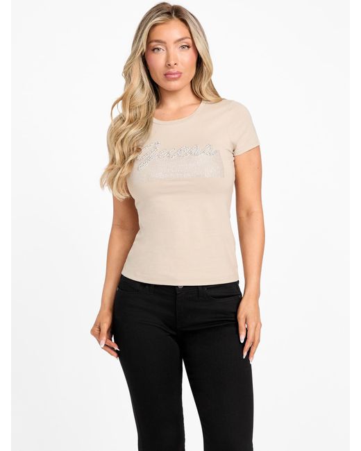 Guess Natural Eco Kaia Beaded Logo Tee