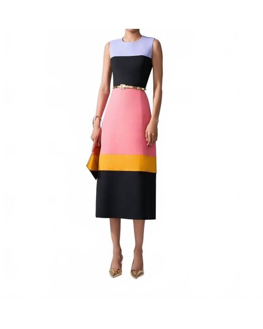 Carolina Herrera Red Sleeveless Crewneck Colorblocked Midi Dress