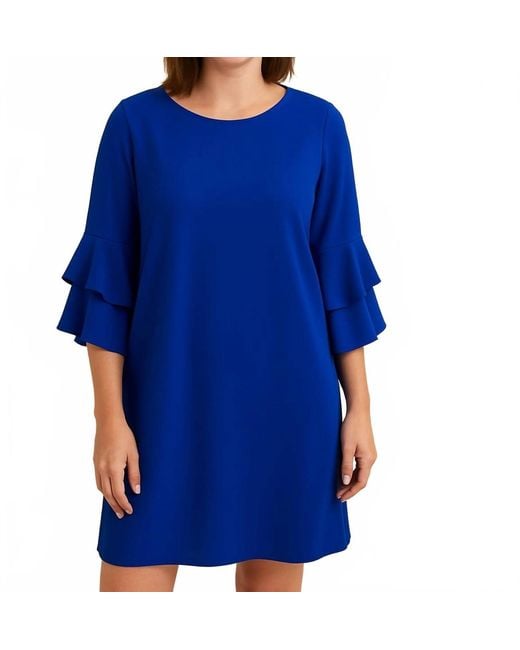 FRANK LYMAN Blue Solid Woven Dress