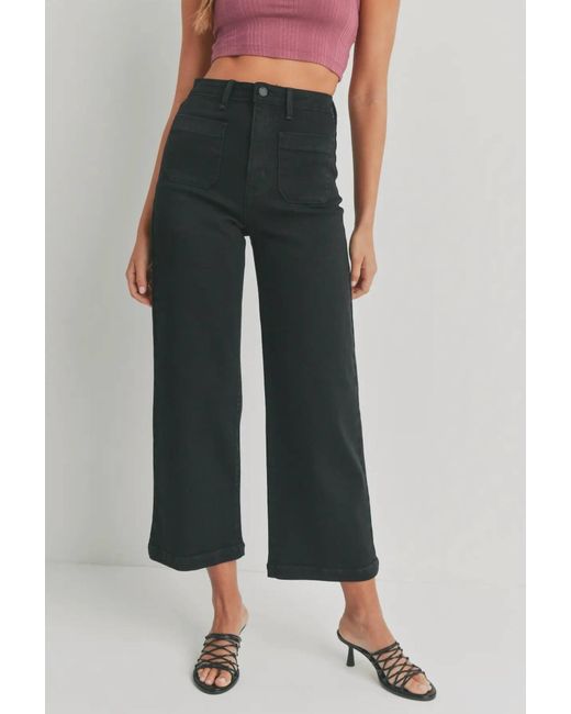 Just Black Denim Black Patch Pocket Wide Leg Flare Jean