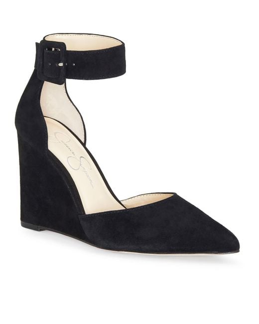 Jessica Simpson Blue Moyra Suede Pointed Toe Wedge Heels