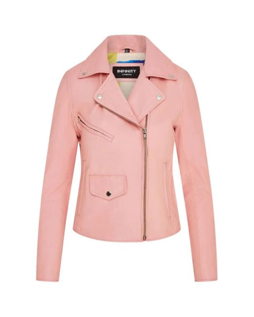 TruClothing Pink Real Leather Brando Style Biker Jacket