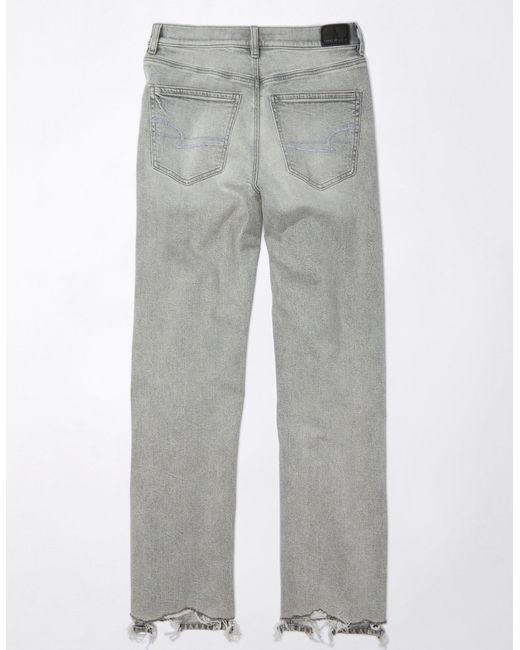American Eagle Outfitters Gray Ae Strigid Super High-waisted baggy Straight Embellished Jean