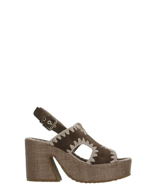 Mou Brown Raffia Ankle Strap Sandals