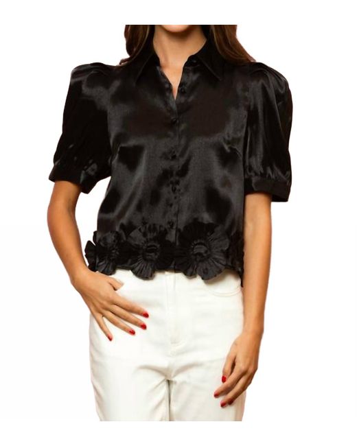 Jessie Liu Black Button Down Shirt With Flower Applique