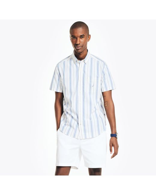 Nautica White Sustainably Crafted Striped Short-sleeve Shirt for men