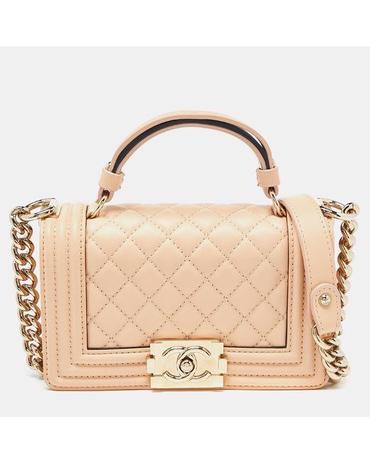 Chanel Natural Quilted Leather Small Boy Top Handle Bag