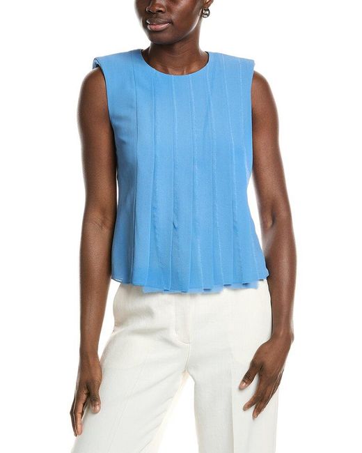 Akris Blue Silk Pintuck Blouse