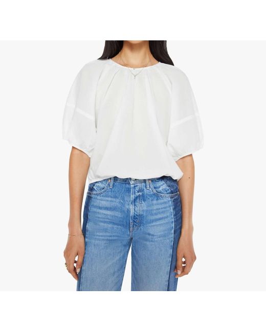Mother White Crewneck Balloon Sleeves Blouse