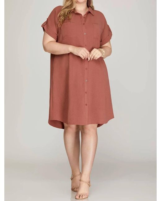 She + Sky Red Plus Size Button Up Dress